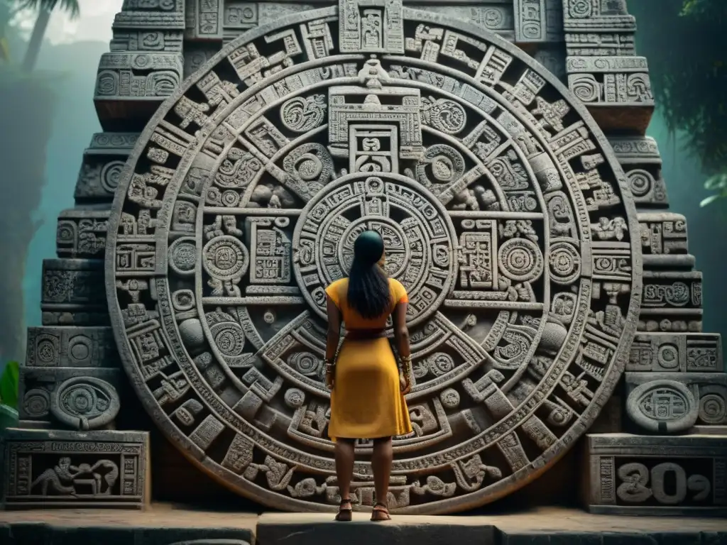 Intrincados detalles del calendario maya, mostrando su avanzado sistema de astrología y tiempo