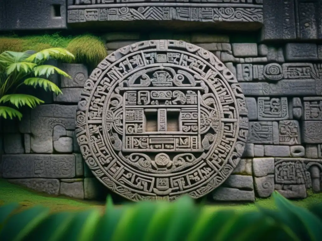Calendario Maya tallado en piedra en Xunantunich Intrincados grabados de los calendarios mayas en Xunantunich, resaltando los Ciclos del Tiempo Maya