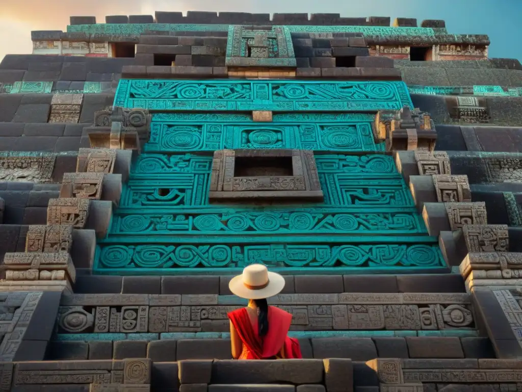 Intrincados grabados de piedra en templo maya, reflejo de influencia arquitectónica Teotihuacán en Mayas