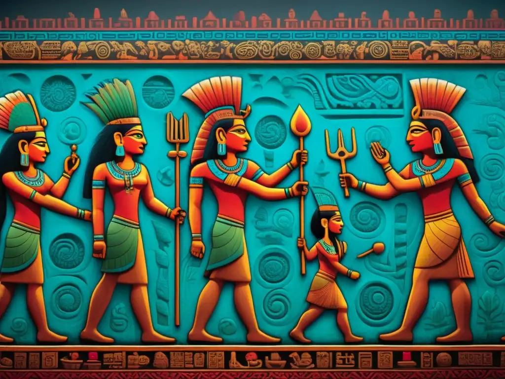 Descubre los secretos de un mural maya con fotografía infrarroja Intrincados murales mayas revelados en fotografía infrarroja, con colores vibrantes y detalles únicos