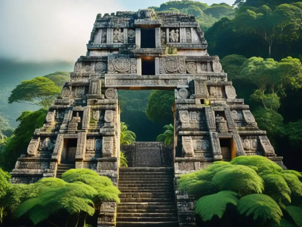 Intrincados relieves de los Señores de la Serpiente en el Templo de los Dinteles en Dzibanché, bajo el sol de Yucatán