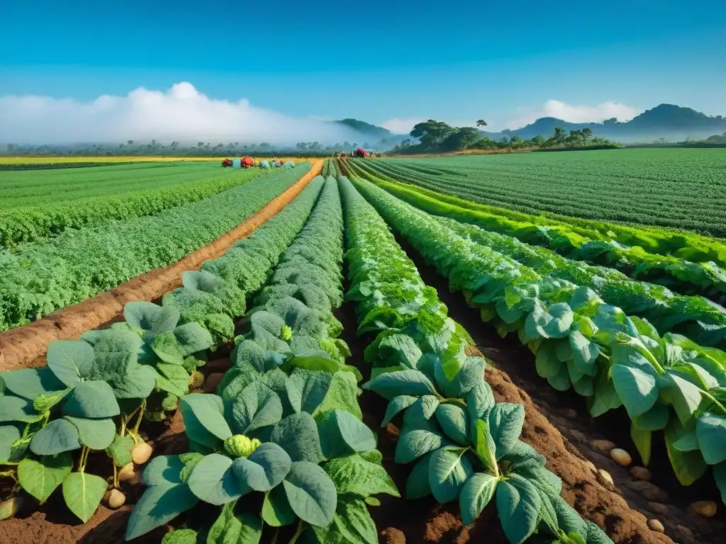 Plantación de jícama con agricultores indígenas cosechando