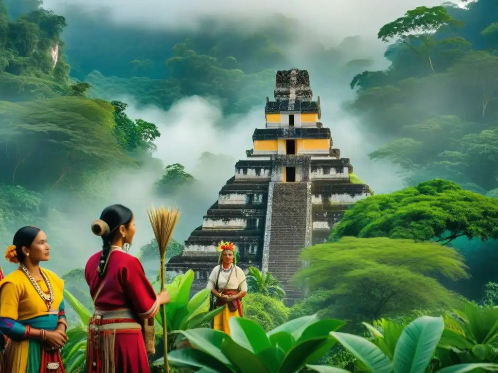 Jóvenes mayas plantan árboles con anciano, promoviendo conciencia cultural Maya educación en la selva