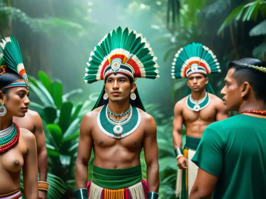 Jóvenes mayas en ritual: colores brillantes, selva mística