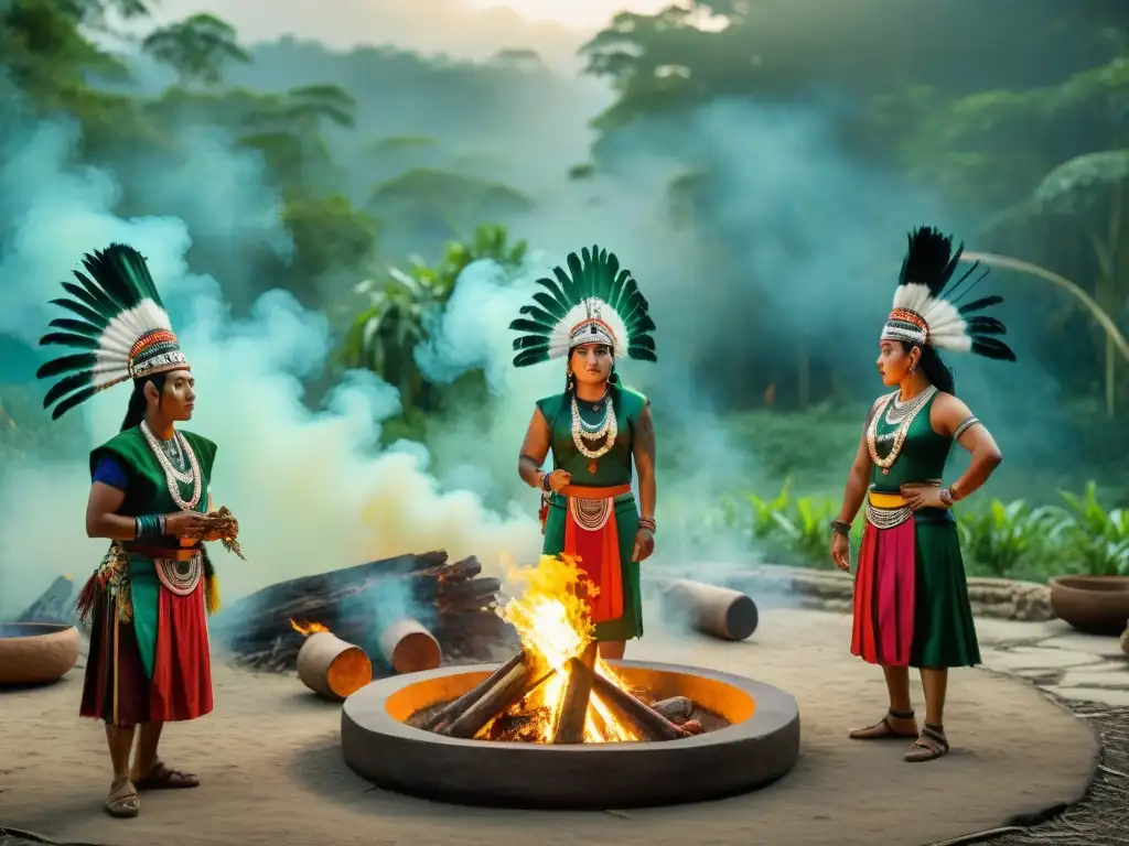 Jóvenes mayas realizando un ritual en la selva