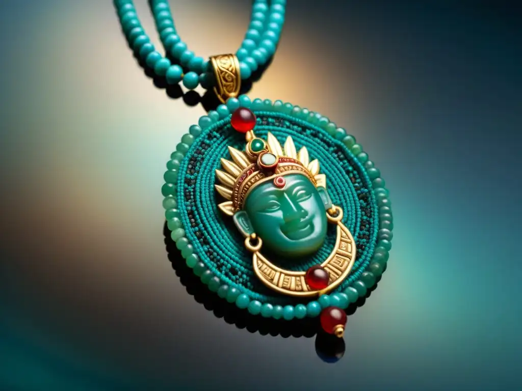 Una joya ceremonial de jade con la imagen del Dios del Maíz, rodeada de otros artefactos mayas