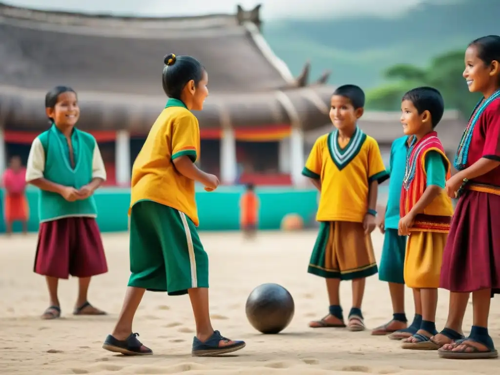 Juego de pelota maya en mercado lleno de vida