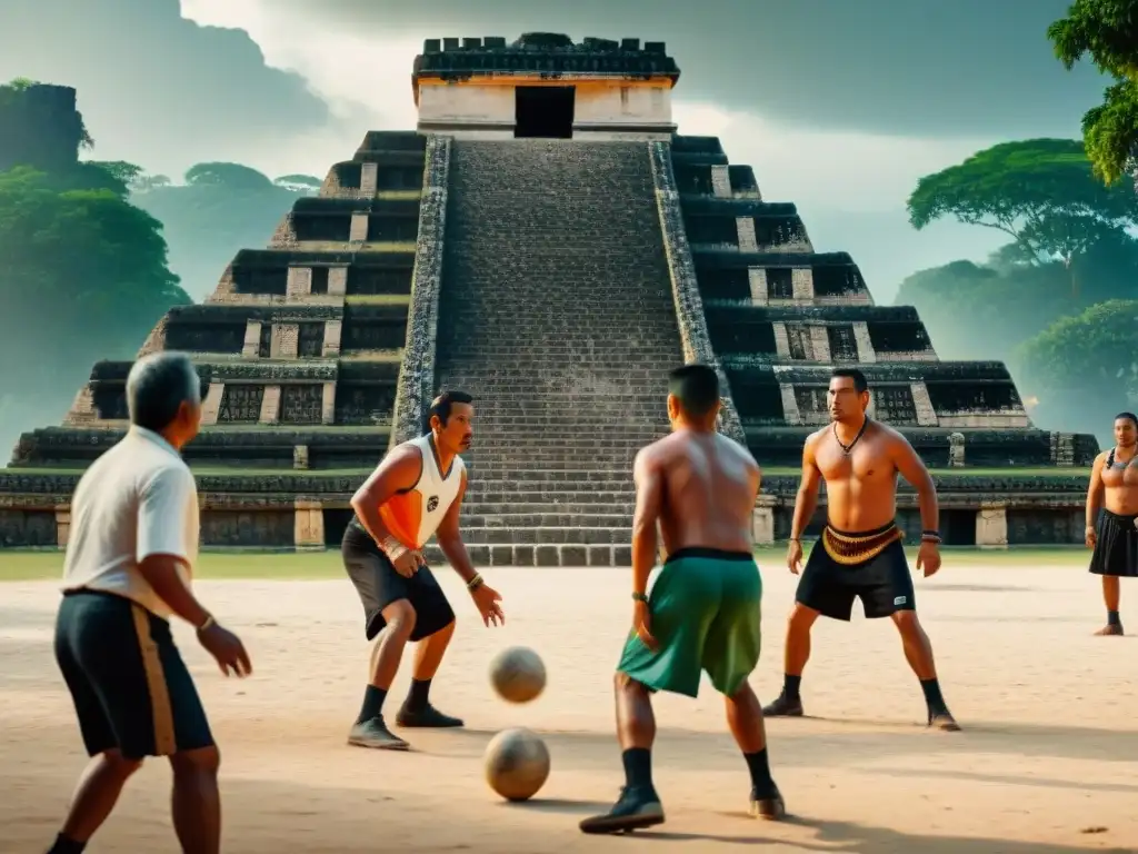 Juegos de pelota maya preclásicos: Comunidad maya moderna jugando en ruinas antiguas