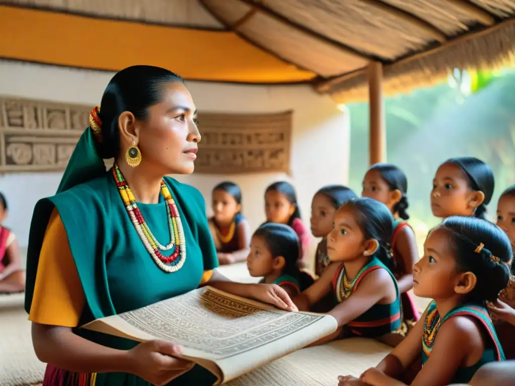 Una lección de sabiduría ancestral Maya en aula con tejado de paja