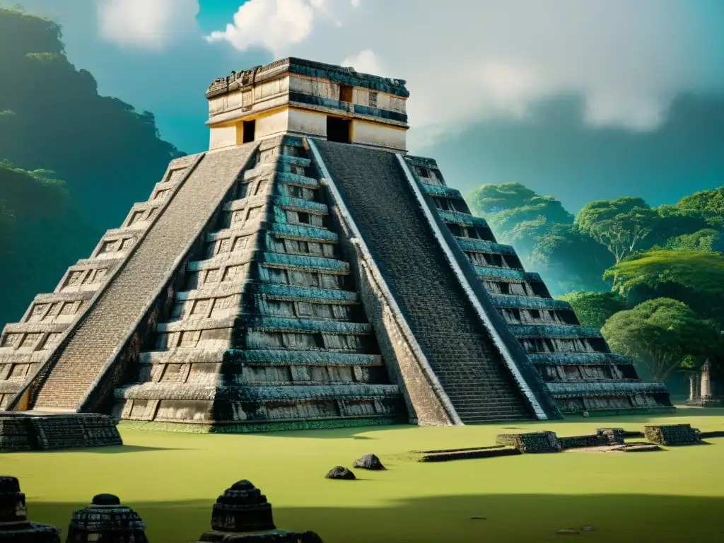 Legado técnico construcción civilización maya: Detalles arquitectónicos mayas con tallados, arcos y jeroglíficos