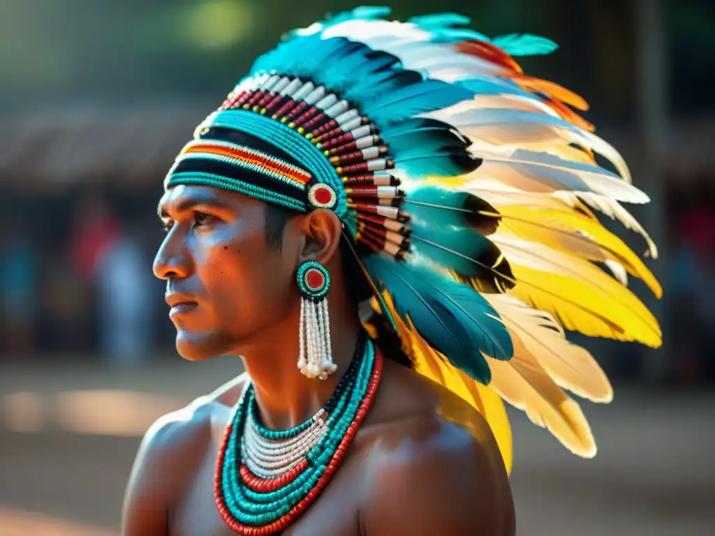 Un líder maya moderno confecciona una diadema para el juego de pelota ceremonial, destacando la meticulosa artesanía