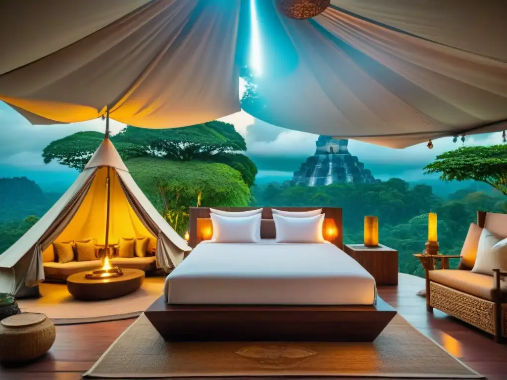 Un lujoso glamping en Tikal, Guatemala, rodeado de ruinas mayas y naturaleza exuberante