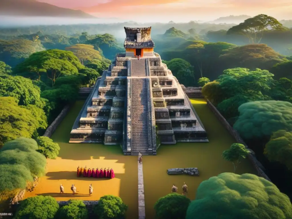 Descubre la magia de las prácticas religiosas cultura maya en un templo antiguo al atardecer