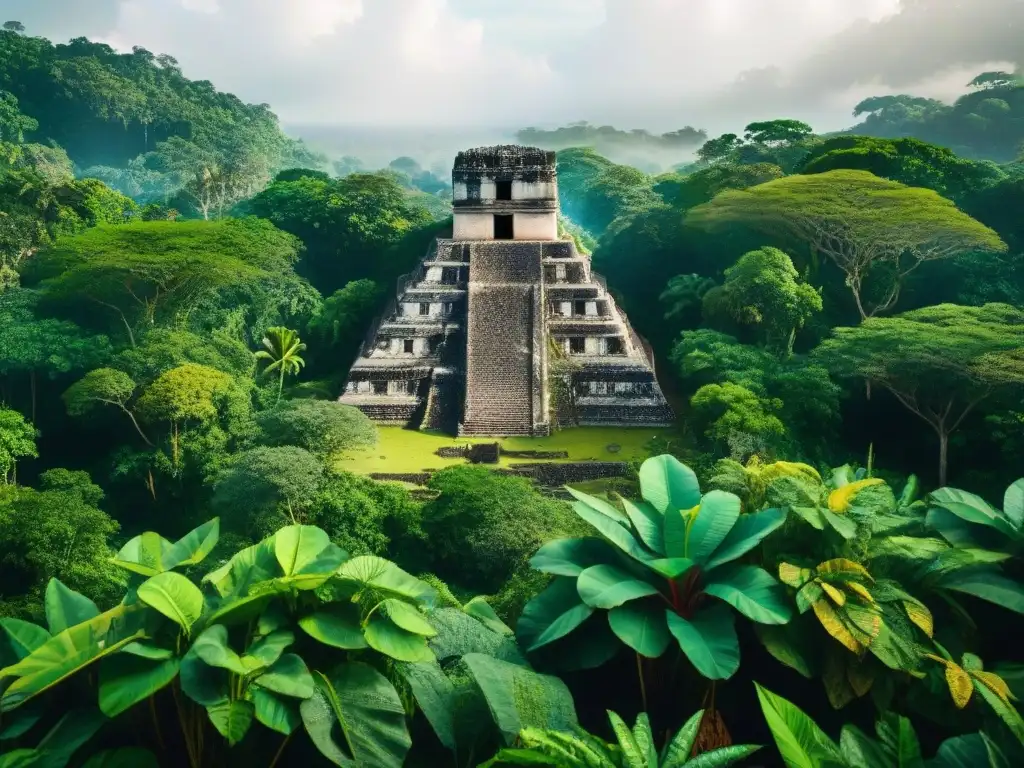 Un mágico y vibrante paisaje de la civilización maya con plantas sagradas