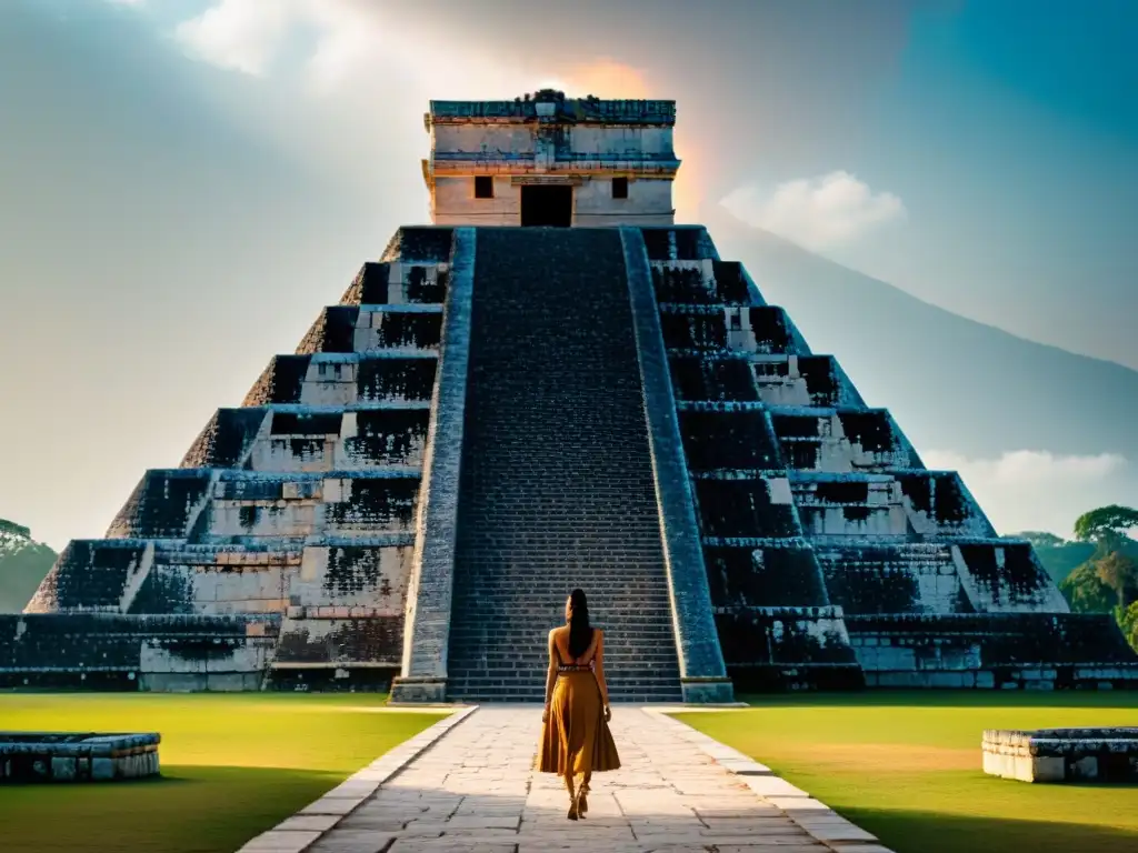 Majestuosa alineación astronómica maya en el Templo de Kukulcán en Chichén Itzá durante el equinoccio, destacando la conexión celestial y el turismo