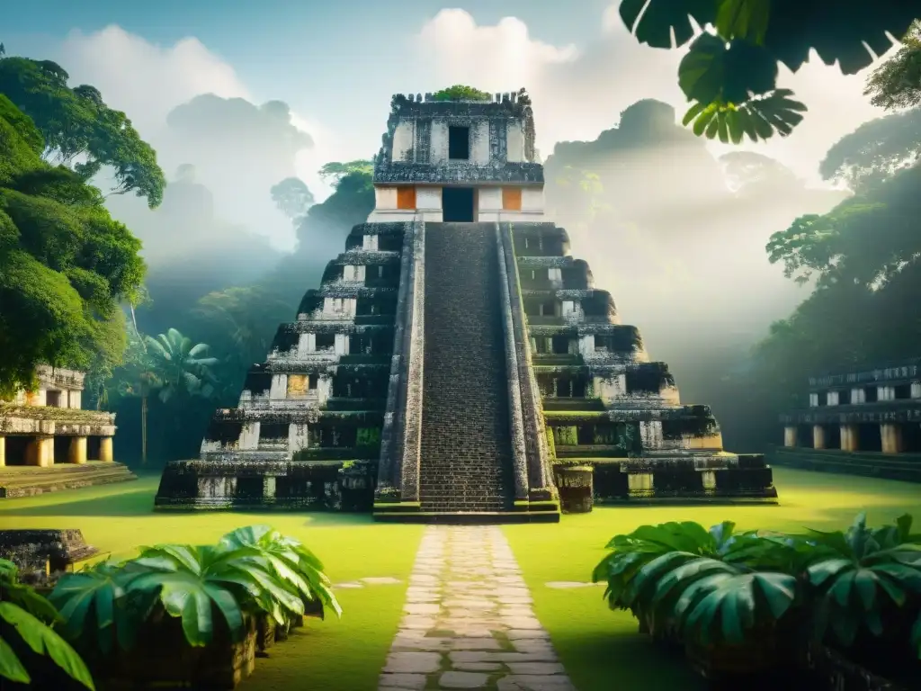 Majestuosa arquitectura maya resalta desafíos climáticos en construcciones, con detallados grabados y exuberante vegetación