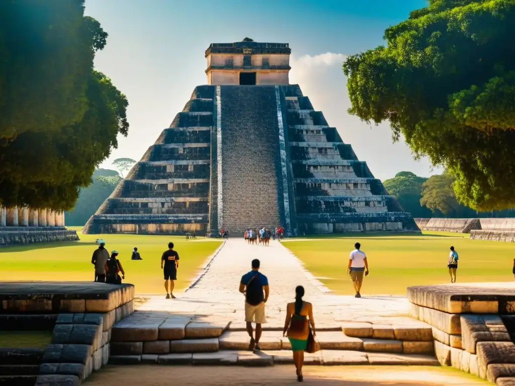 Descubre la majestuosa Arquitectura maya en Chichen Itza, con sus detallados grabados y la sombra serpentina en el equinoccio