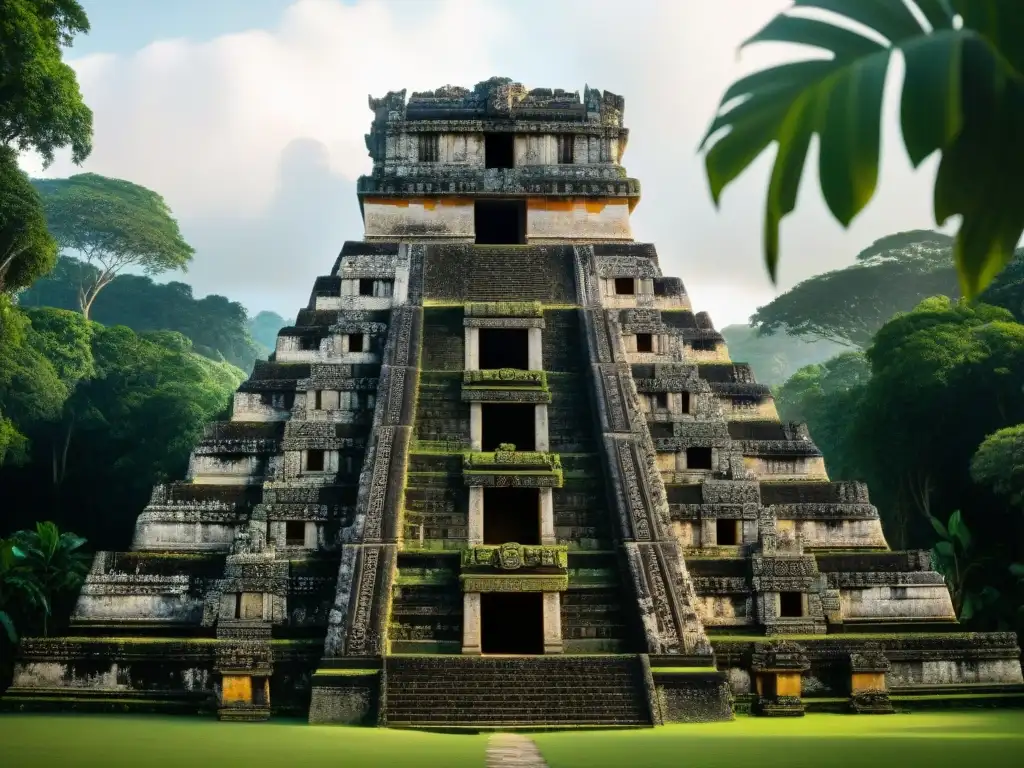 Majestuosa arquitectura maya integrada en la exuberante naturaleza tropical