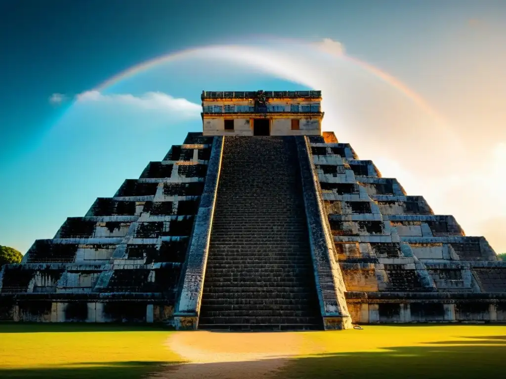 Majestuosa arquitectura maya en solsticio, fusionando cosmos con sombras y geometría sagrada