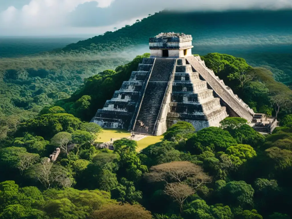 Ruinas Mayas de Calakmul: Majestuosidad en la Jungla Descubriendo la majestuosa Ciudad de Calakmul, con sus pirámides y detalles tallados en piedra, emerge entre la exuberante selva