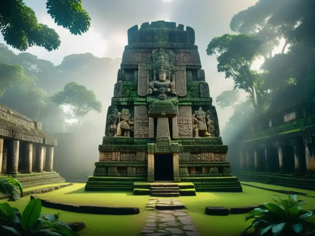 Una majestuosa estela maya en la antigua ciudad de Quiriguá, rodeada de vegetación exuberante