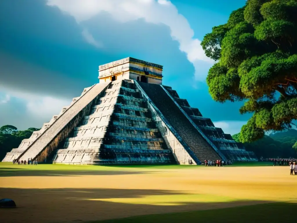 Majestuosa pirámide de Kukulcán en Chichén Itzá, turismo cultural civilización maya