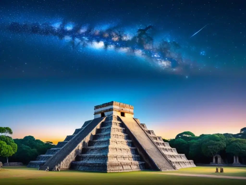 Majestuosa Cruz del Sur destaca en el cielo nocturno sobre ruinas mayas, simbolizando el significado de la Cruz del Sur en la cultura maya