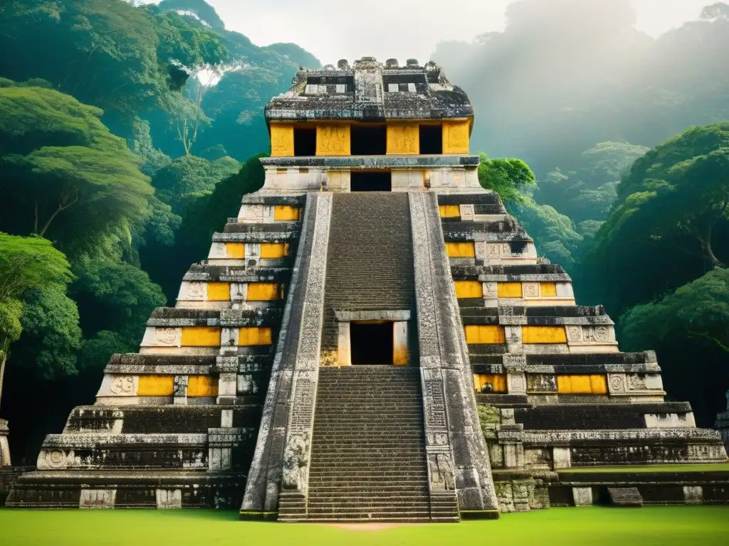 Majestuosas esculturas y jeroglíficos adornan el templo en Palenque, reflejando el desarrollo arquitectónico civilización maya