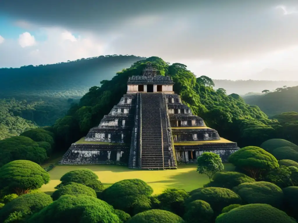 Majestuosas ruinas de Iximché, destacando sus estructuras de piedra contra un fondo de exuberante vegetación