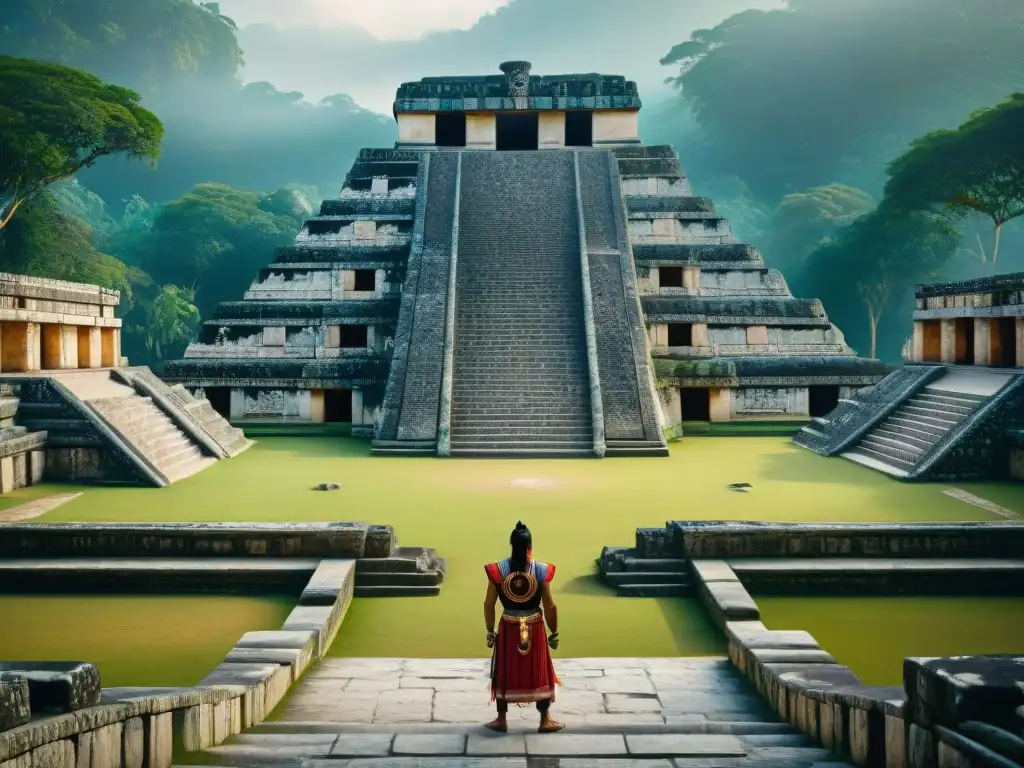 Explora la majestuosidad de un antiguo centro ceremonial maya con intrincadas inscripciones y arquitectura; Centros ceremoniales cultura maya