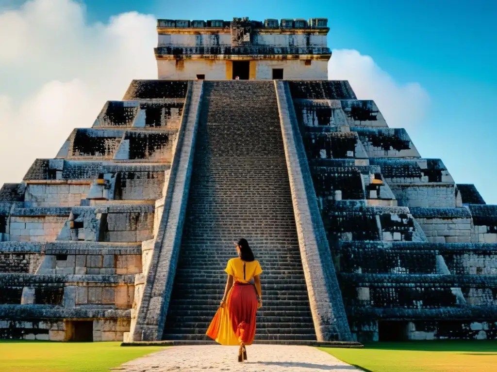 Explora la majestuosidad de El Castillo en Chichen Itzá, destacando la precisión de su arquitectura y la historia de este sitio arqueológico maya