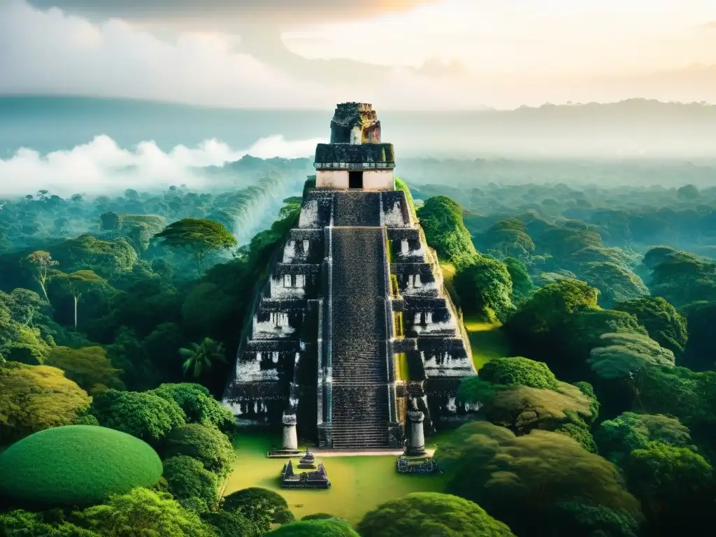 Explora la majestuosidad de la civilización maya en Tikal, con sus pirámides y grabados en piedra, entre la exuberante selva guatemalteca