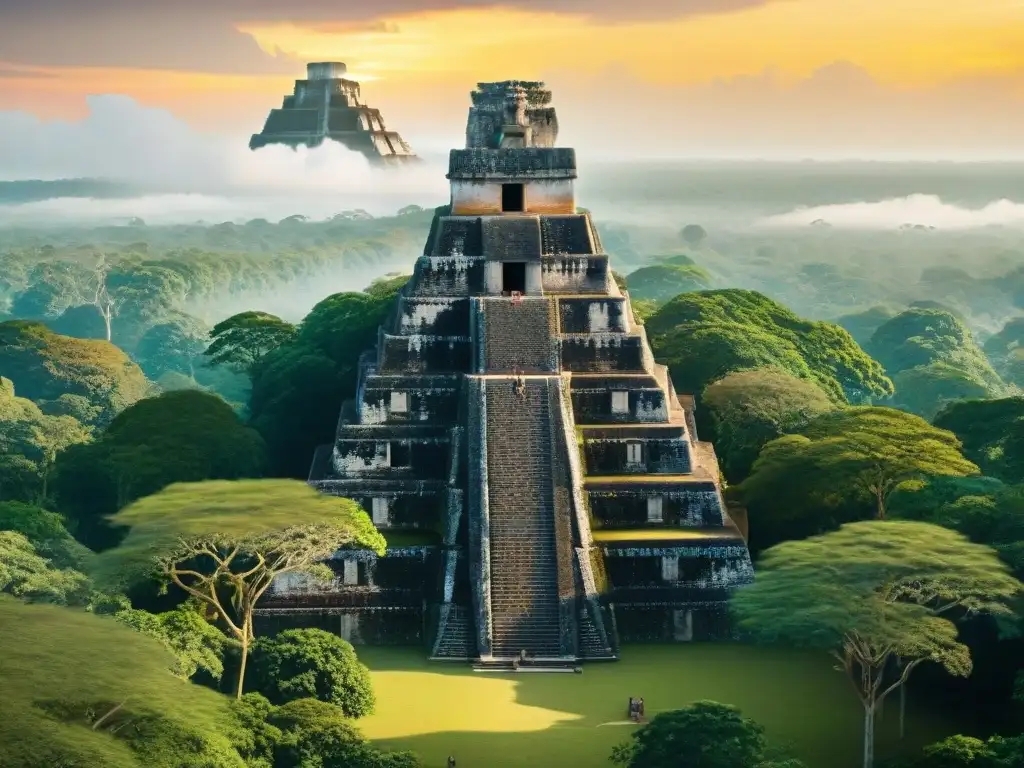 Descubre la majestuosidad de Tikal, con templos antiguos y figuras mitológicas en la selva