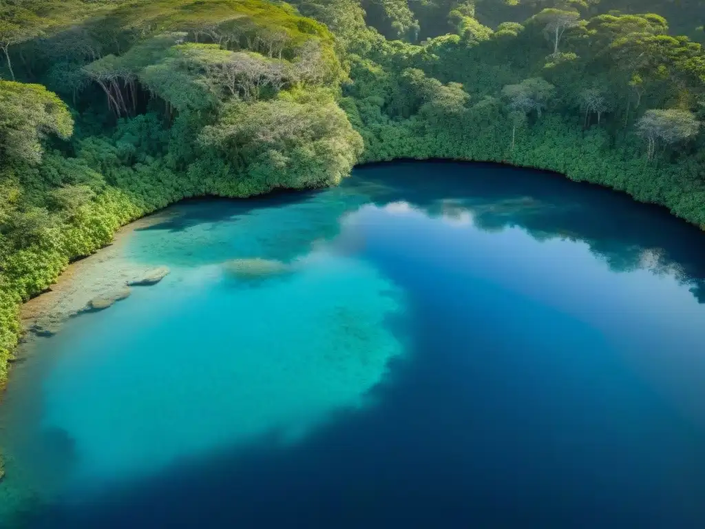 Majestuoso cenote en la selva de la Península de Yucatán, resaltando la importancia cenotes cultura maya