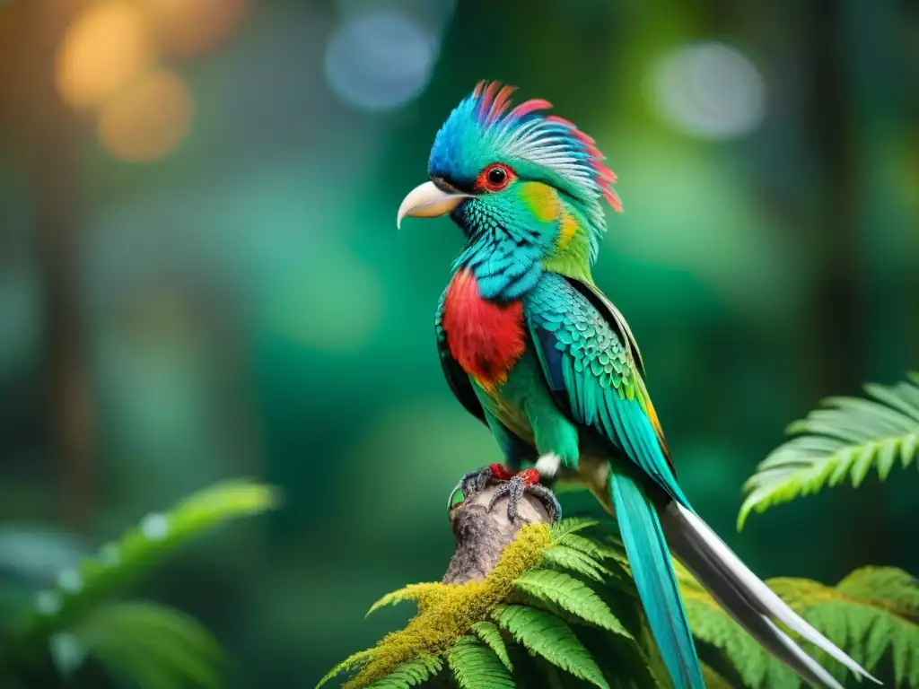 Un majestuoso Quetzal en la selva con plumaje iridiscente