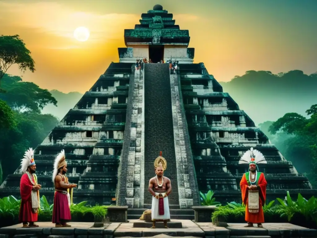 Majestuoso ritual de fertilidad de la civilización Maya bajo la luna en la selva