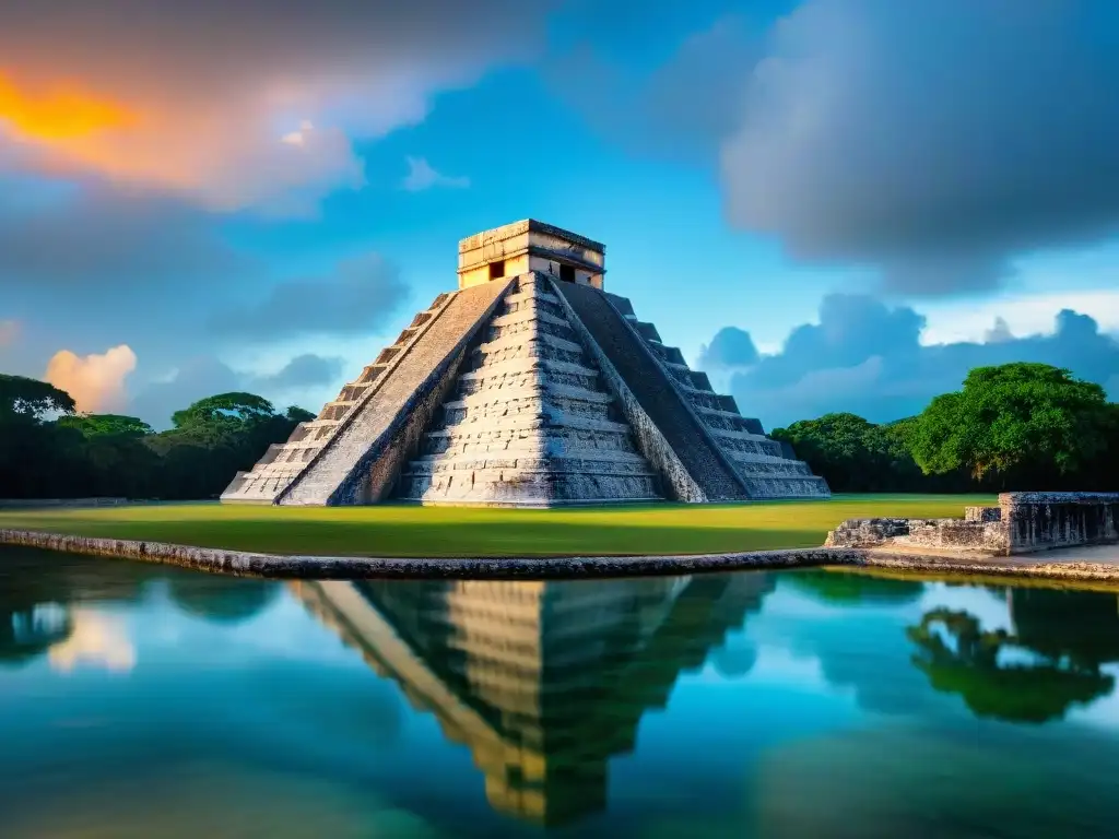 El majestuoso Templo de Kukulcán en Chichén Itzá refleja en el cenote, revelando ofrendas y artefactos