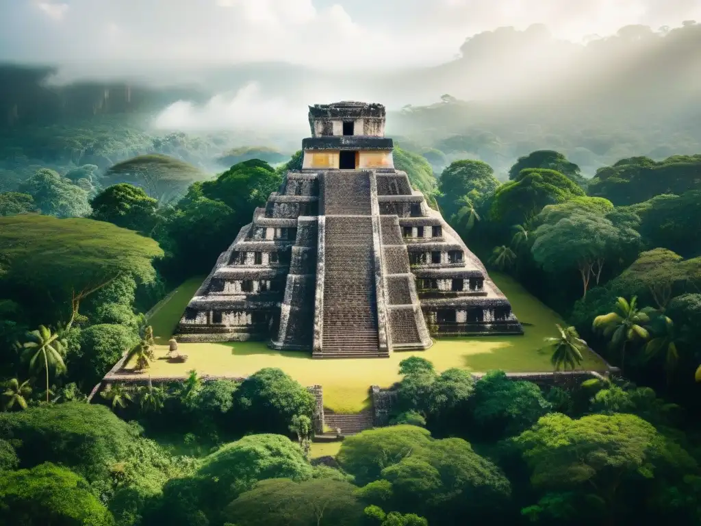 Majestuoso templo maya en la selva con arqueólogos protegiendo tesoros mayas de saqueo