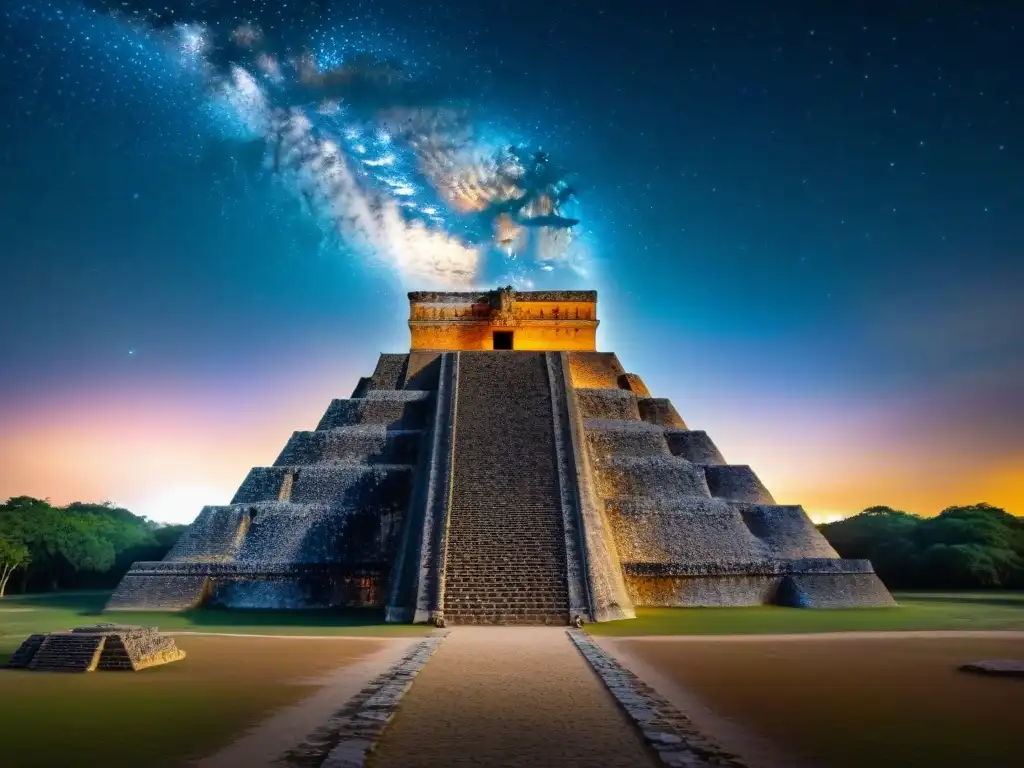 Majestuosos misterios estelares en la Pirámide del Adivino en Uxmal, bajo un cielo nocturno