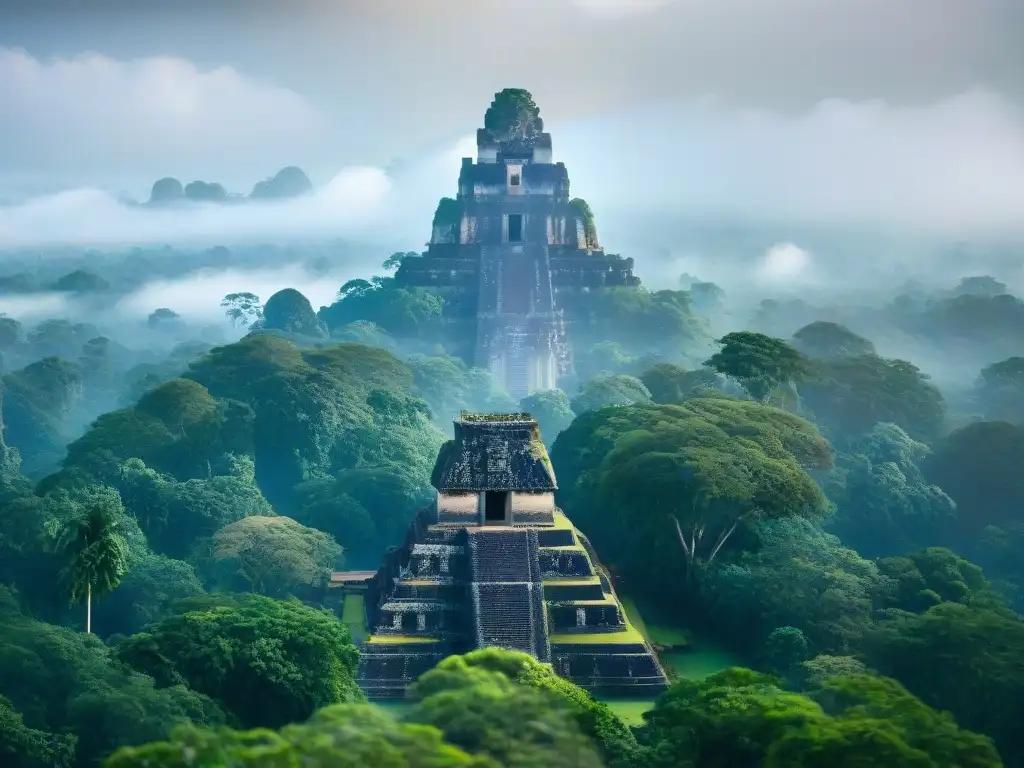 Majestuosos templos emergen de la densa niebla en Tikal, revelando su significado cósmico entre gigantes verdes