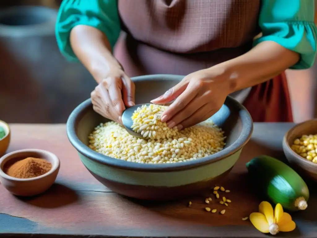 Manos expertas preparando pozol, destacando la tradición y arte culinario mexicano