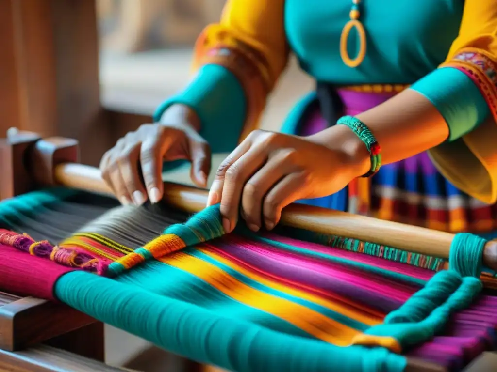 Manos expertas tejen textiles mayas con materiales revolucionarios, fusionando tradición e innovación