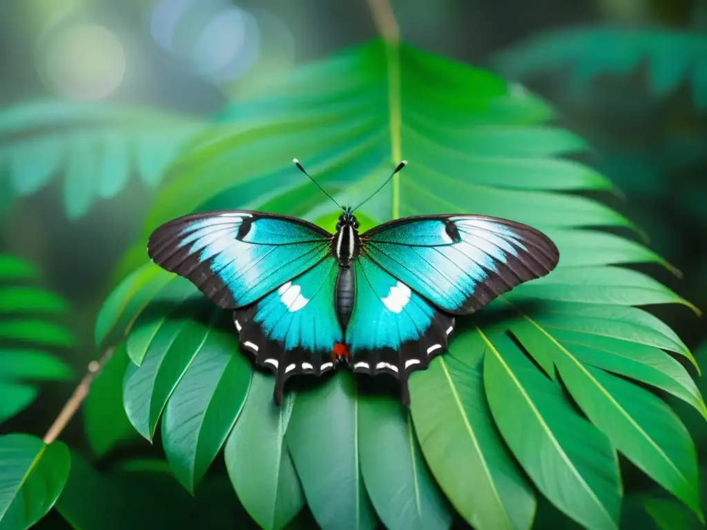 La maravillosa mariposa Quetzal muestra sus colores en la selva