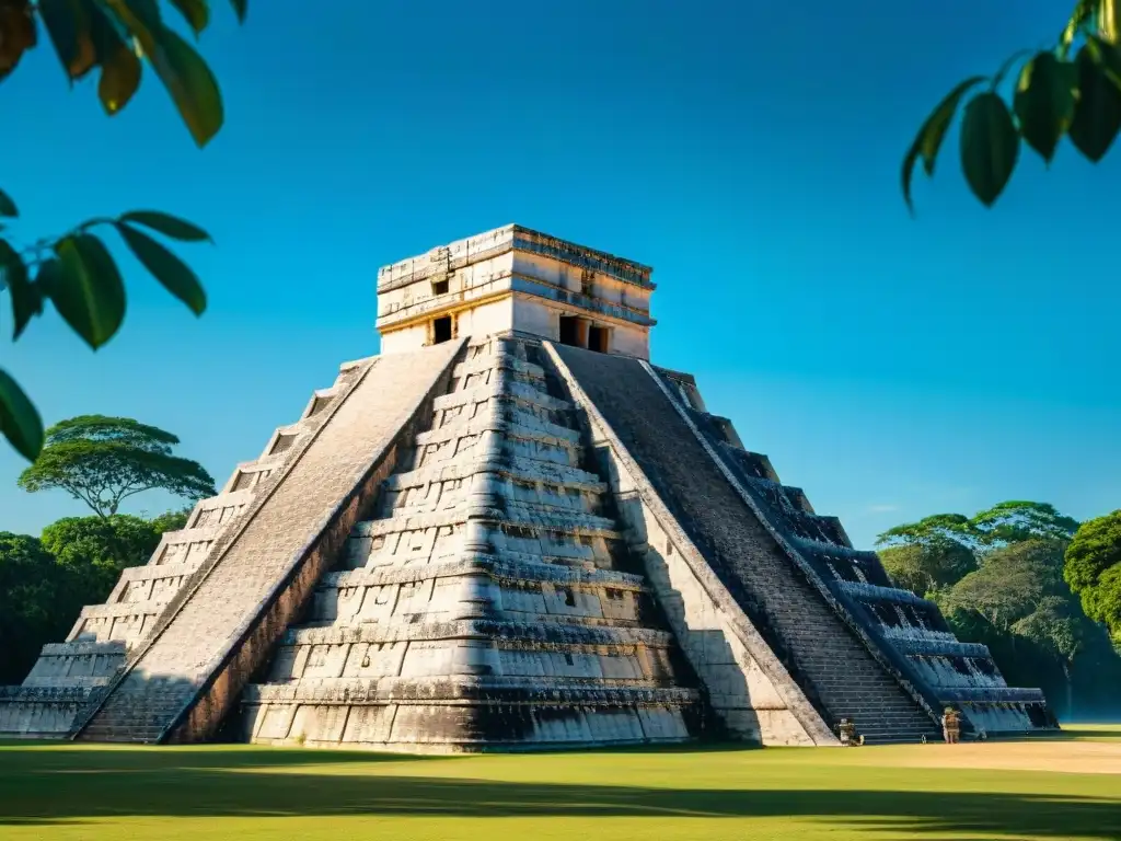 Una maravillosa muestra de la arquitectura maya en armonía natural en el icónico Templo de Kukulcán en Chichén Itzá