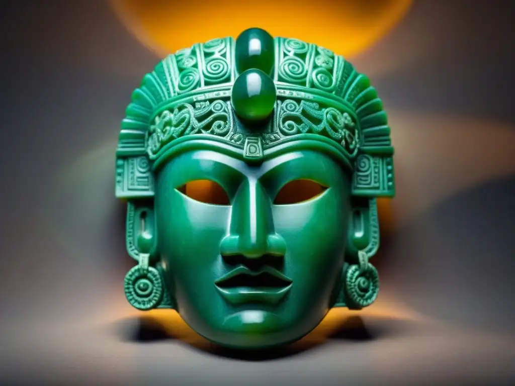 Una máscara maya de jade bellamente tallada, reflejando el arte maya en subastas