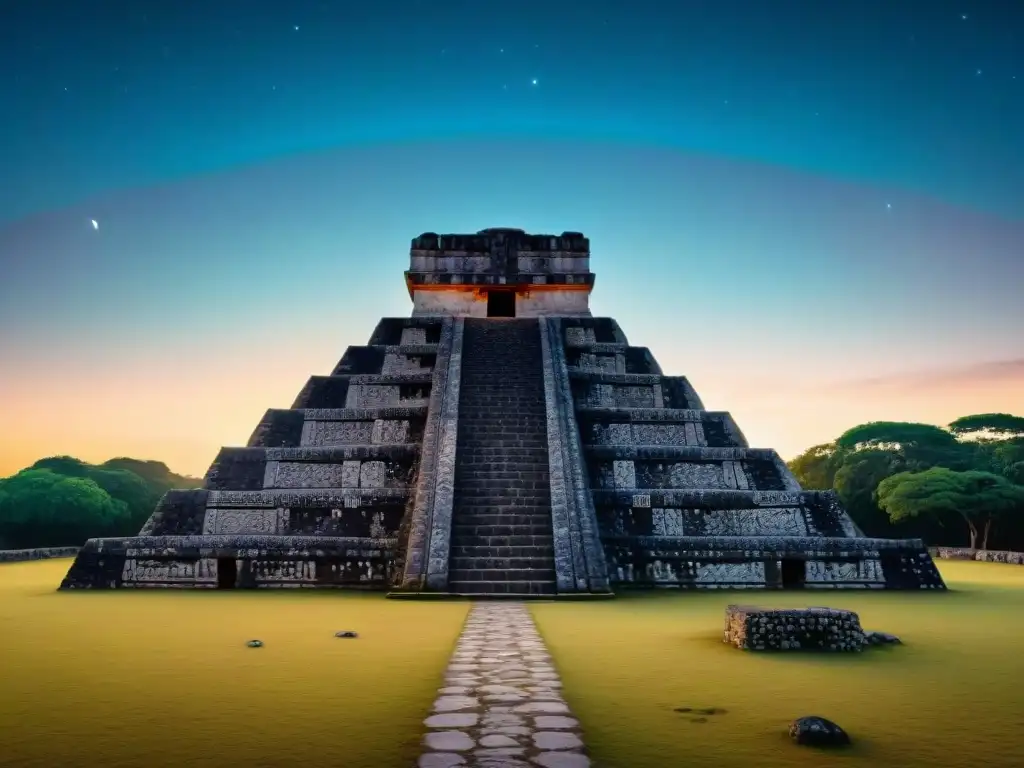 Interpretación astrológica de la civilización maya: antiguo observatorio maya con tallados celestiales y alineaciones astronómicas