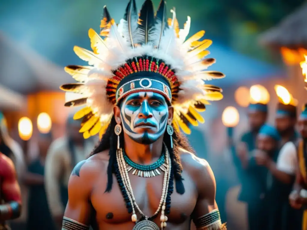 Un shaman maya realiza una ceremonia con cantos y oraciones en ambiente sagrado