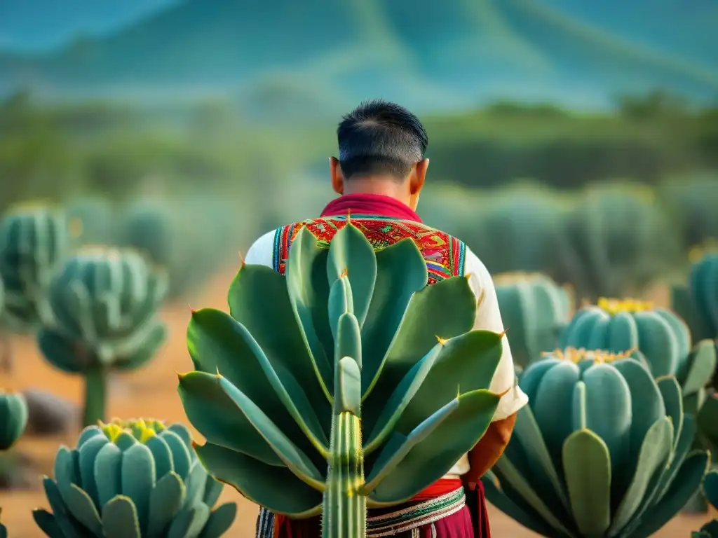 Un maya experto cuida un campo de nopal bajo el sol yucateco