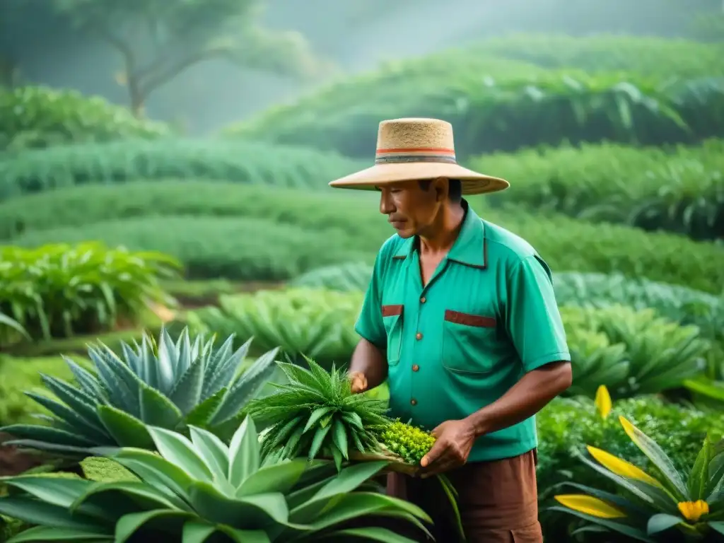 Un maya cuida plantas medicinales en su exuberante jardín