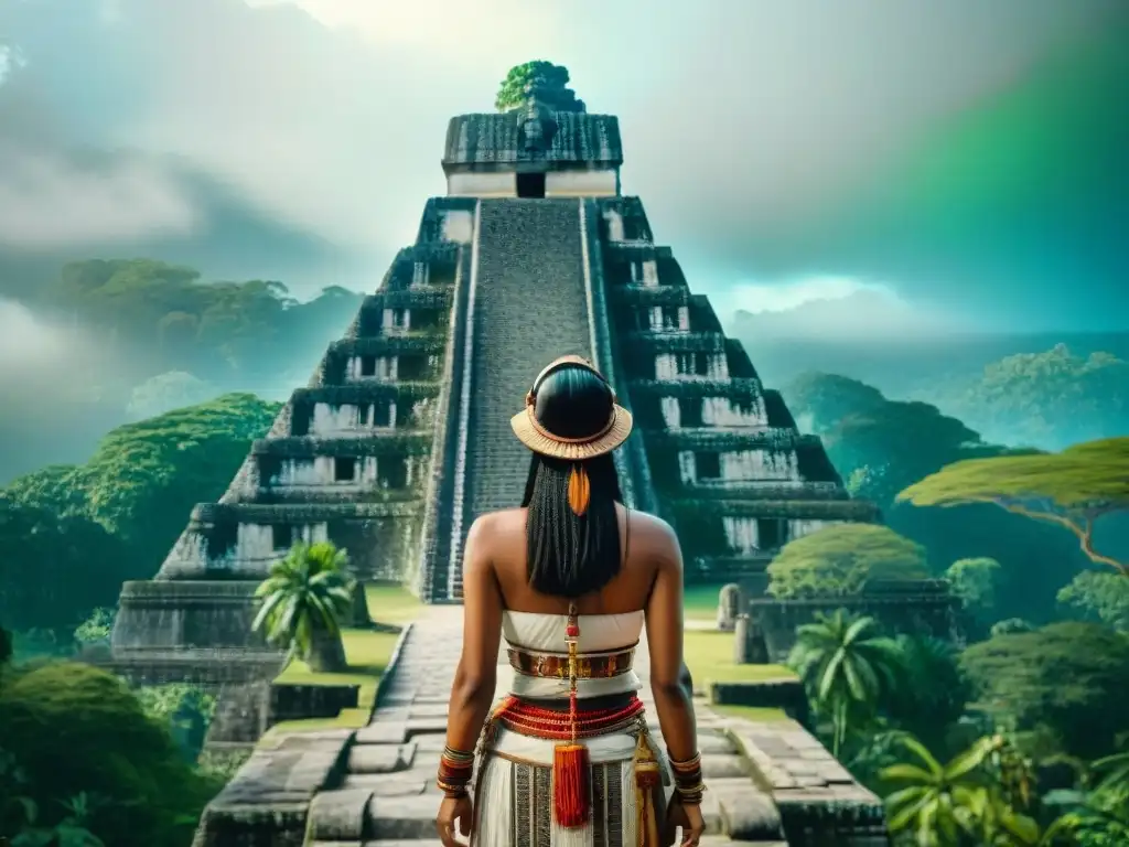 Explorando la civilización maya en realidad virtual en Tikal, con pirámides y selva exuberante